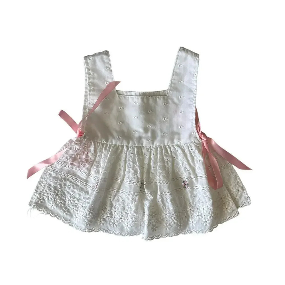 Vintage Healthtex Eyelet Sleeveless Dress Cover All Girls‎ 18 Months White Pink